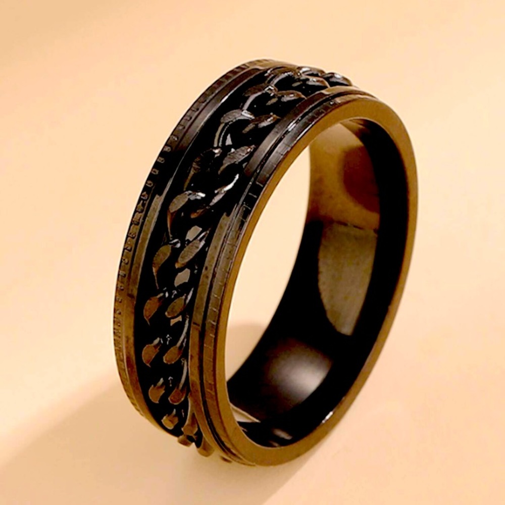 Rotating Titanium Steel Chain Detail Ring Fidget Ring Relax Anti Anxiety Ring